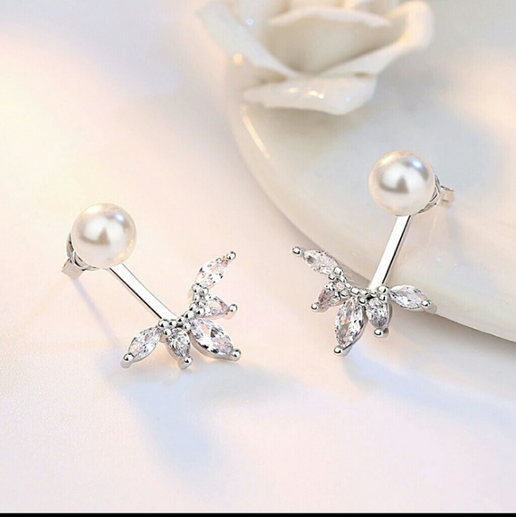 S925  Peacock Pearl  Crystal Silver Drop Earrings - Picture 2 of 7